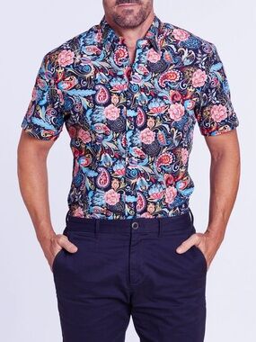 Teddy Stratford Paisley Short Sleeve Party Shirt Multi Colored Size (4 )Large